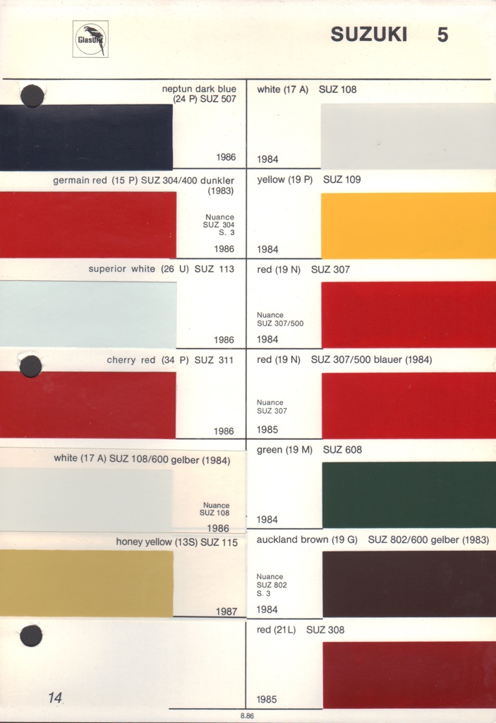 1986 Suzuki Paint Charts Glasurit 3